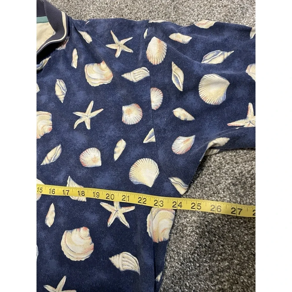 Vintage Chaps Ralph Lauren Mens Polo XL Island Beach Seashell AOP Navy Blue